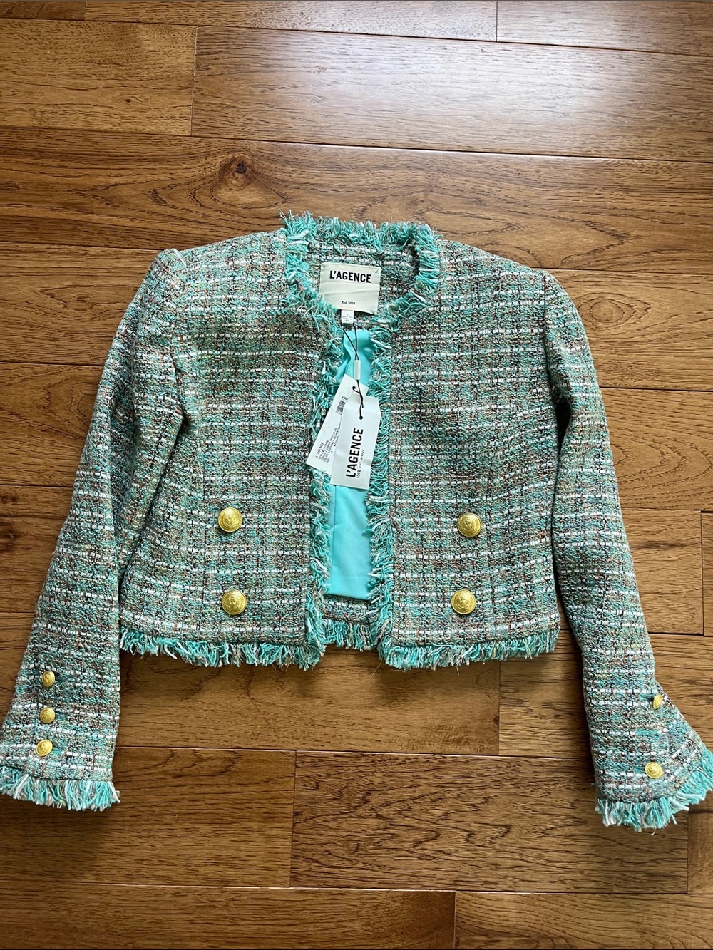 L'AGENCE Women Tweed Fringe Cropped Jacket NWT - Picture 1 of 5